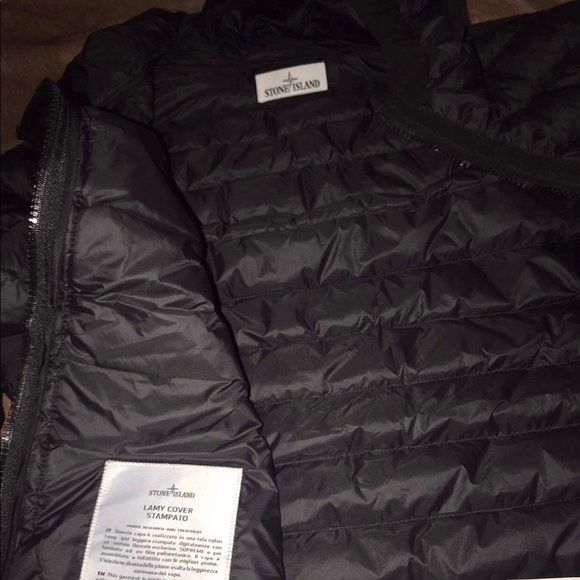 STONE ISLAND Black Down Loom Woven Puffer Jacket